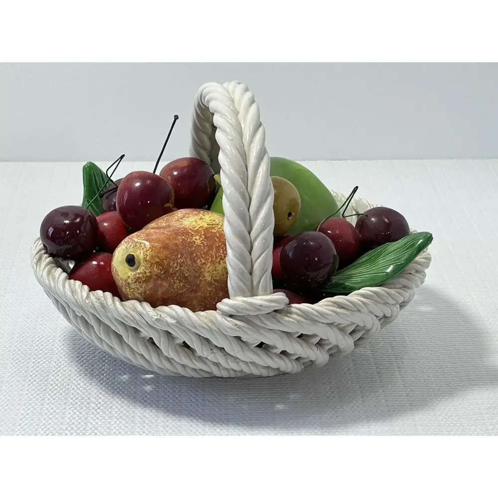 Vintage‎ 1980s MCM Centerpiece Bassano Italy Ceramic Hand-Painted Fruit Basket
